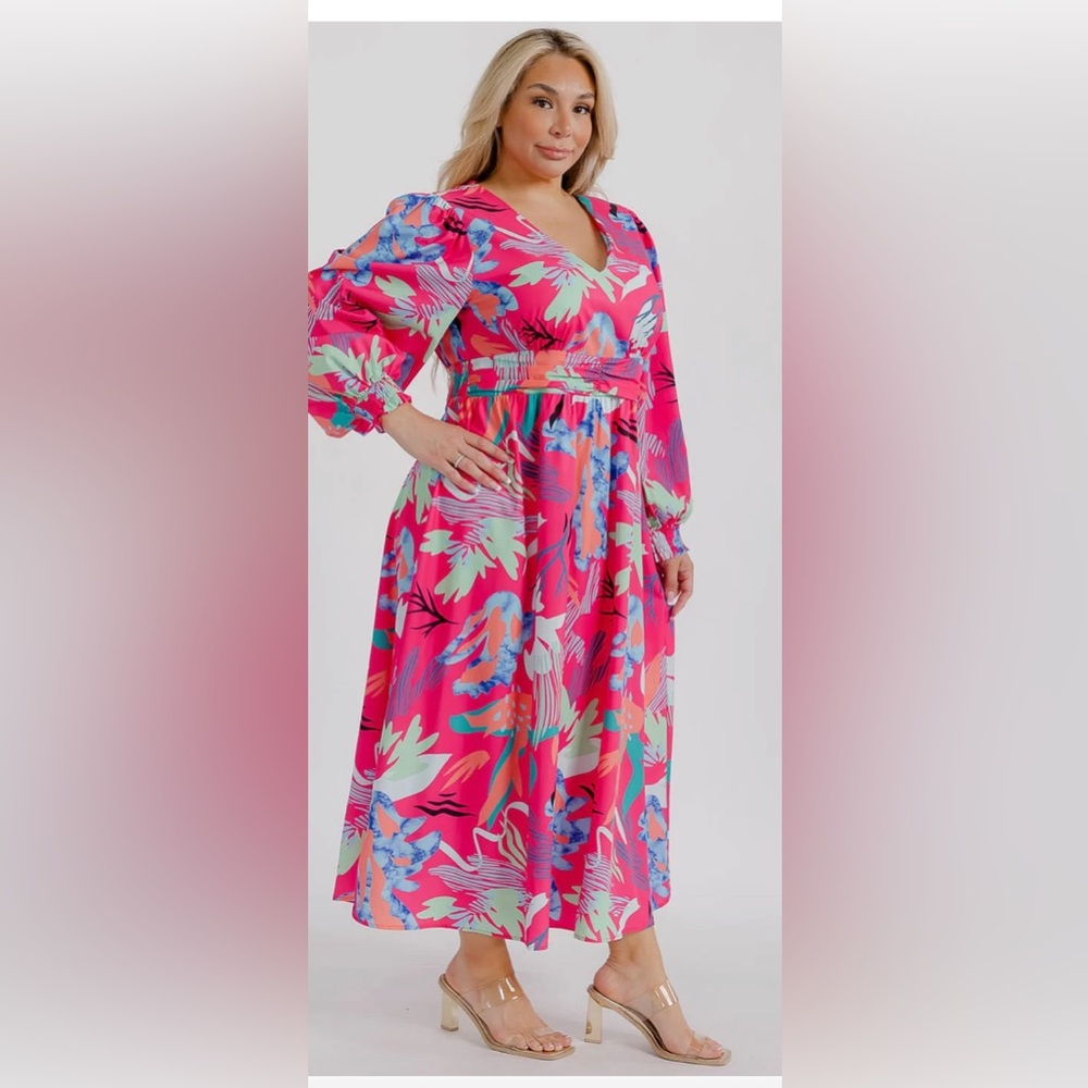 NWT Soul of  Curves  Floral Pink Maxi Dress size 3X 🌺🌸🌹 BG 03